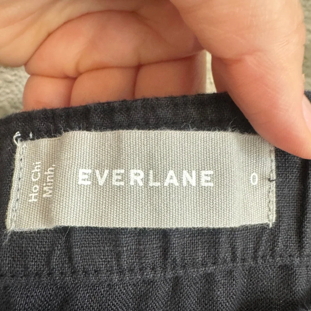 Everlane Black‎ 100% Linen Picnic Jumpsuit Button Front Wide Leg Womens Size 0